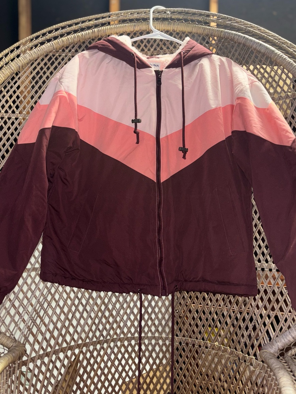 Arizona Jean Company Maroon Pink Colorblock Hooded Jacket